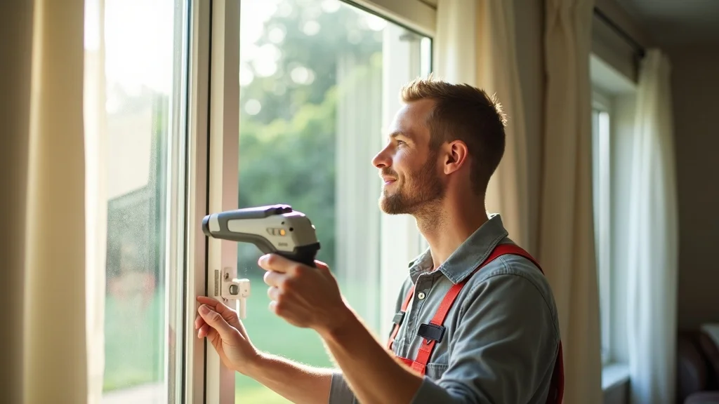 Repair technician inspecting drafty window for home repair services near me