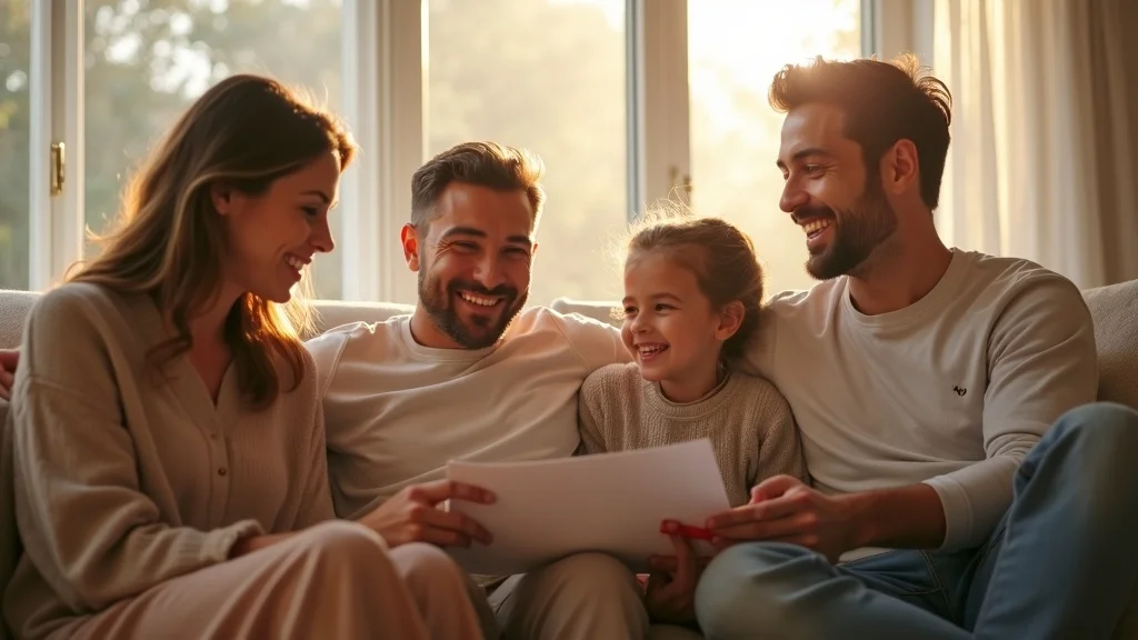 Modern family discussing home repair checklist in a sunlit living room for home repair services near me