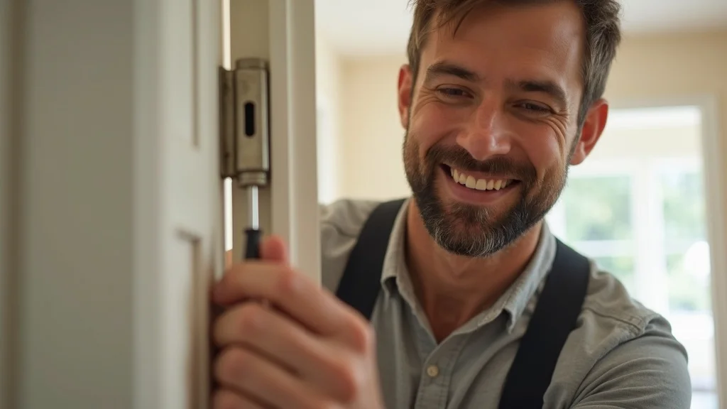 Handyman repairing an interior door for home repair services near me