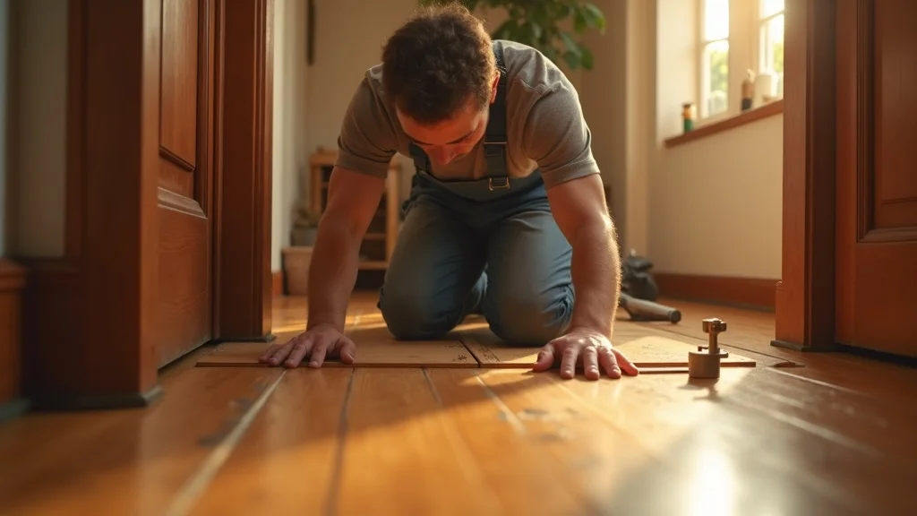 Technician inspecting squeaky floors for home repair services near me